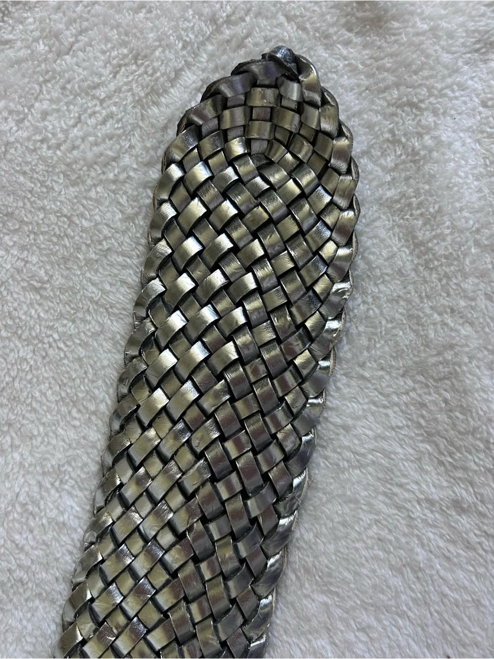 Silver Woven Statement Wide Belt with Oval Buckle Leather Adjustable